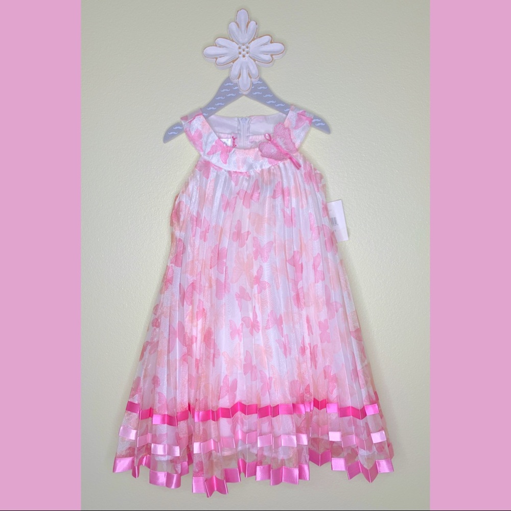 Jessica Ann Pink Butterfly Layered Girls Dress